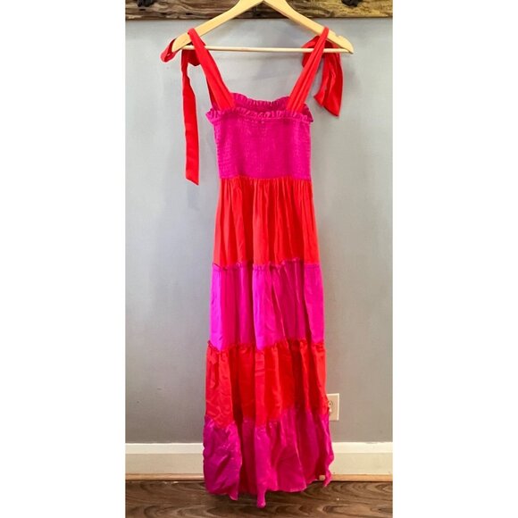 Koko‎ & Mason Tie Should Tiered Maxi Dress In Pink/ Orange- Size M - Picture 4 of 5